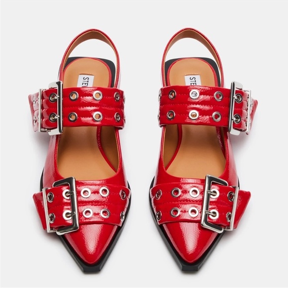 STEVE MADDEN GRAYA RED PATENT Stylish Red Women's Shoes with Buckle Flats Size 7 - Picture 5 of 17